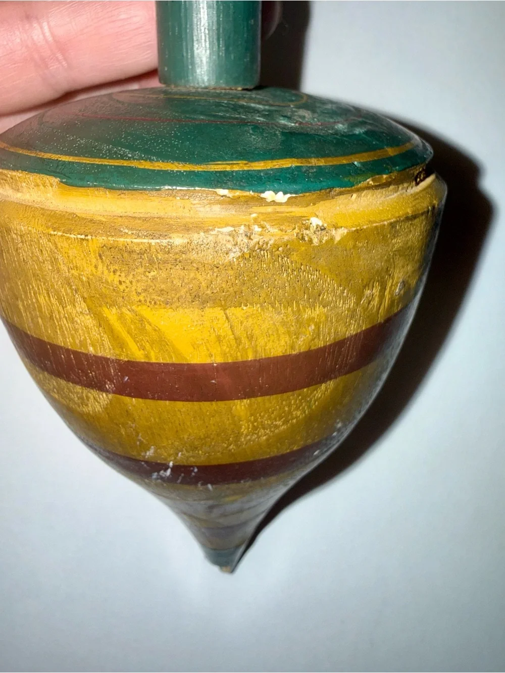 Antique Folk Art Painted Spinning Top Toy Wooden Top Hand Painted Collectible